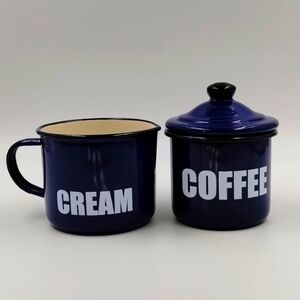 Enamel Blue Cream/Coffee Containers Made in Poland by Emailia Olkusz